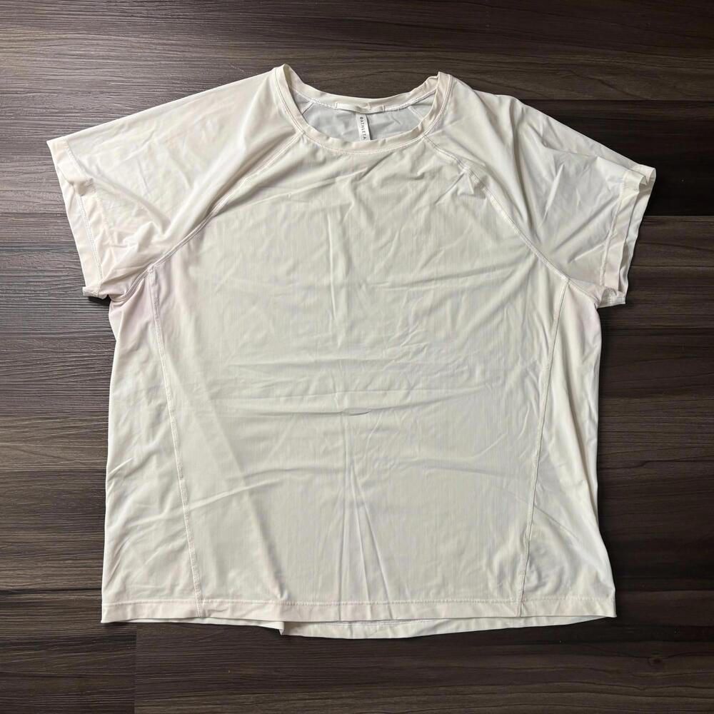 Athleta Workout Shirt Women's Size XL Top Short Sleeve Off White Beige